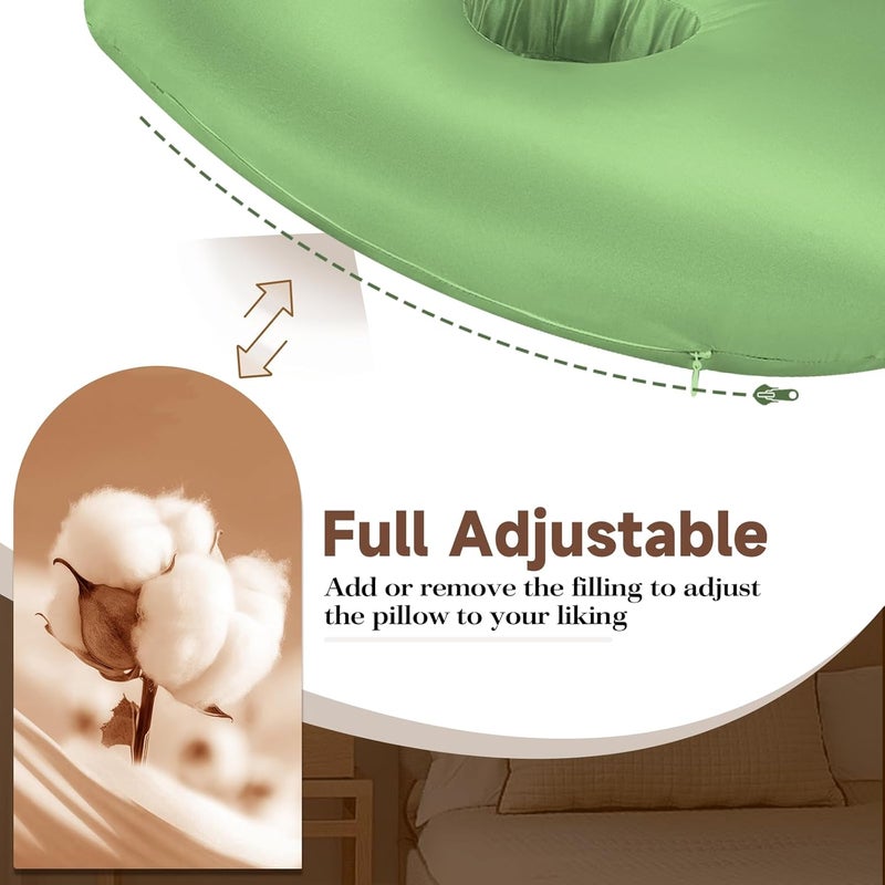 Wuronsa Ear Piercing Pillow with an Ear Hole, Cotton and Polyester Side Sleeping Pillow for CNH and Ear Pain Ear Inflammation Pressure Sores for Side Sleepers, Ear Guard Pillow (Light Green Silk) - Image 4